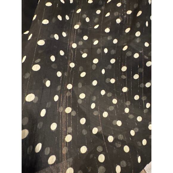 Vintage Y2K Notations Sheer Black Polka Dot Metallic Stripe Empire Waist Blouse - Picture 7 of 9